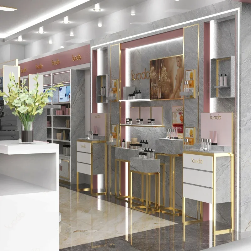 custom，SUNDO Factory direct nail polish showcases perfume retail store interior design wood beauty display cabinet