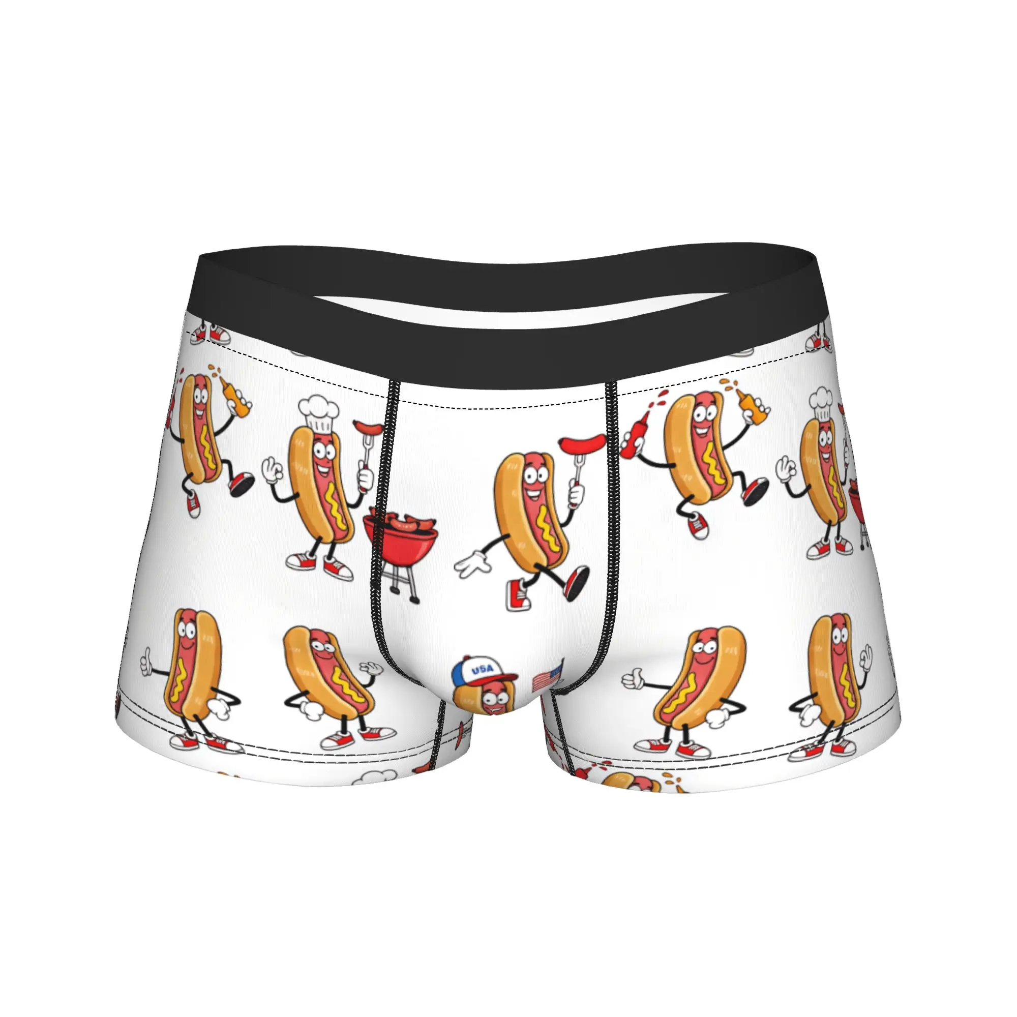 Bbq Usa Theme Hot Dog Cartoon Character Set Underwear Males Shorts Briefs Comfortable Boxershorts High Quality Plus Size Panties