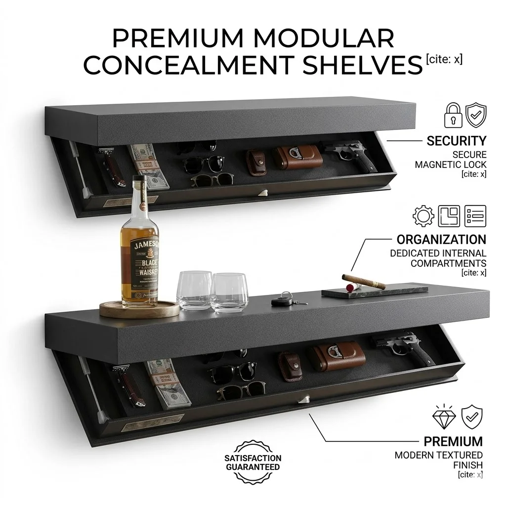 Floating Wall Shelves With Hidden Compartment Secret Storage Box Wood Shelf Tactical Gun Safe Valuables Lock Furniture Cabinets