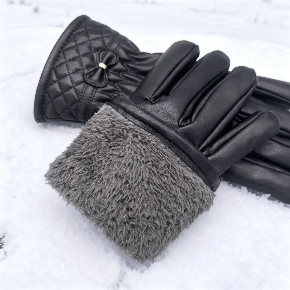زوج من قفازات الشتاء النسائية المبطنة بالصوف، قفازات سميكة مقاومة للرياح، قفازات قيادة متوافقة مع شاشة اللمس، أنشطة خارجية #5