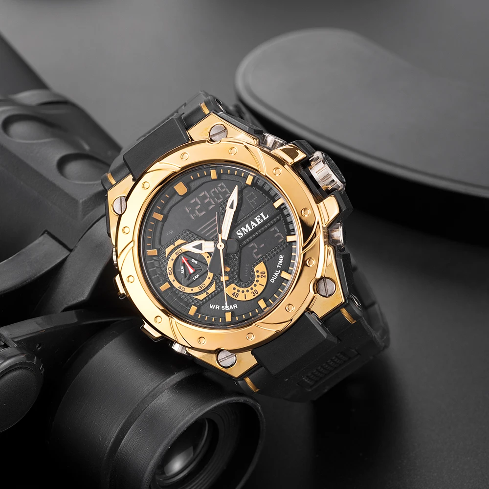 Orologio al quarzo per uomo SMAEL orologi da polso orologio rosso braccialetto 50M sveglia impermeabile analogico digitale 8060 orologi sportivi