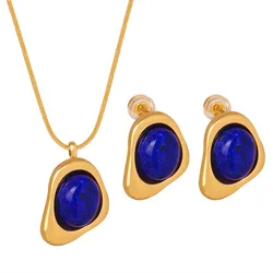 316l Stainless Steel Snake Bone Chain Pendant Necklace Women's Luxury Blue Stone Vintage Earrings Jewelry Set Bridal Accessories