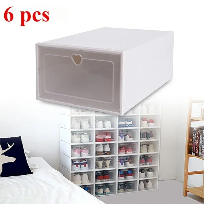 6pcs Shoe Box Set Transparent Cabinet Organizer Foldable Storage Plastic Case Home Organizer Rack Stackable Bathroom Storage Box