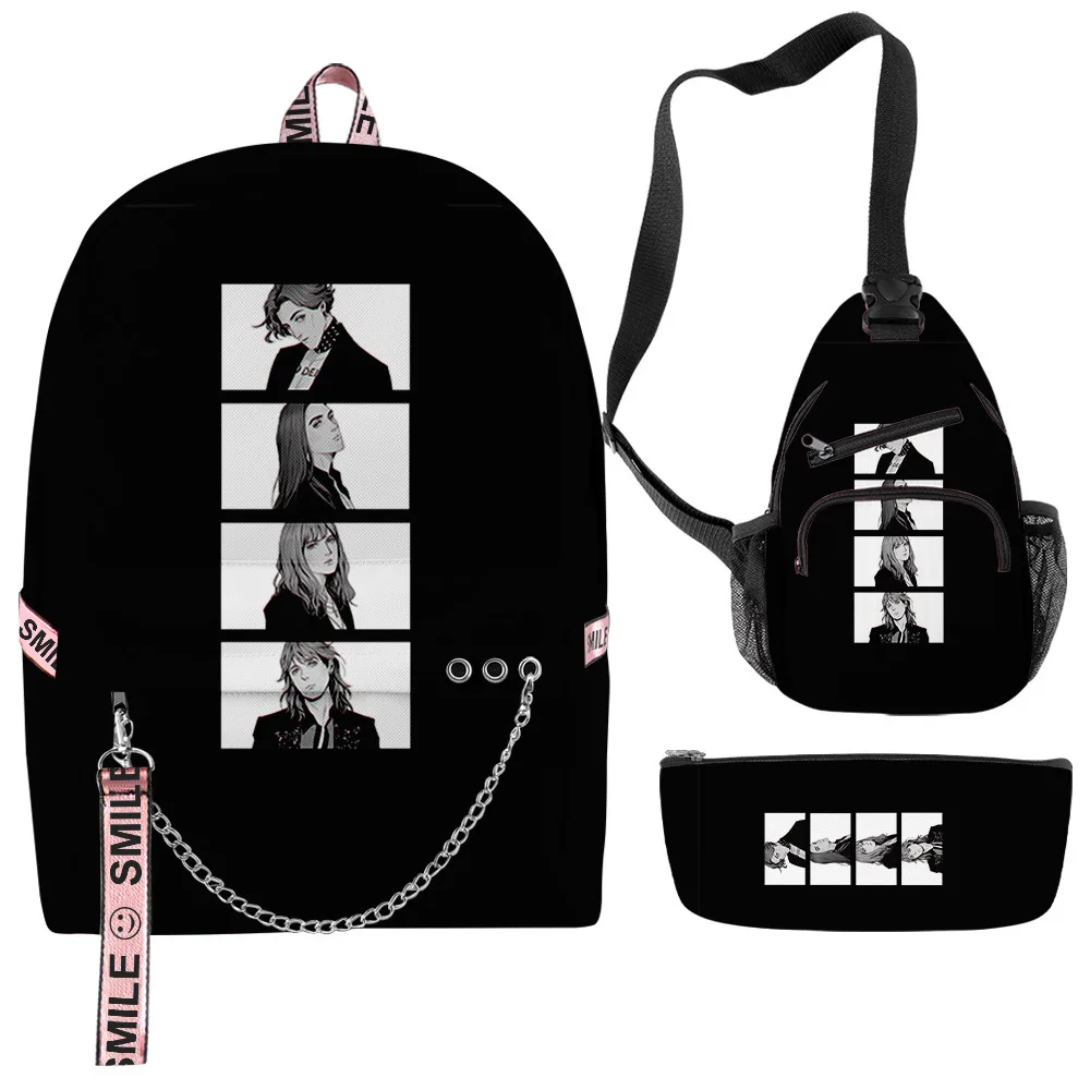 

Harajuku Novelty Cool Maneskin 3D Print 3pcs/Set School Bags multifunction Travel Backpack Chest Bag Pencil Case