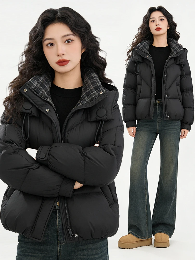 Korean Sle Fce Lined Thiened ort down Jaet Women's Winter New Faionable Long Sve Cotton Coat Commute Wear