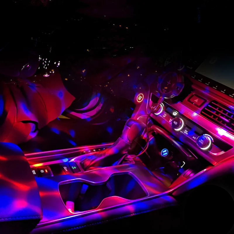 Car USB Ambient Light DJ RGB Mini Colorful Music Sound Led Light USB Interface Holiday Party Atmosphere Interior Laser Light