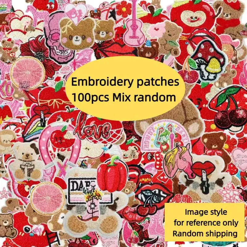 100pcs Mystery Bag Embroidered Patches for Clothing Random Mixed Series Iron on Appliques for Clothing DIY Bulk Wholesale