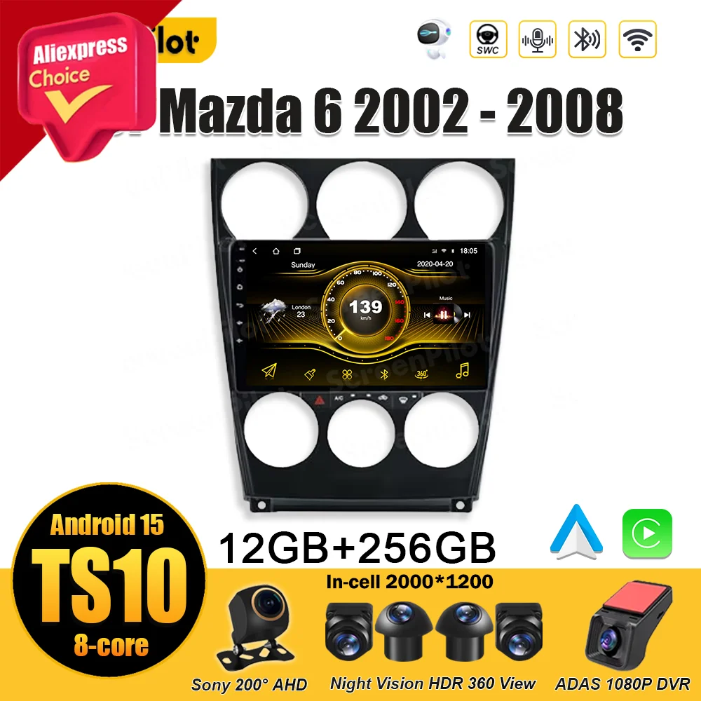 

Android 15 For Mazda 6 2002 2003 2004 2005 2006 2007 2008 Car Radio Multimedia Video Player Carplay Touch Screen 9 Inch 8 Core