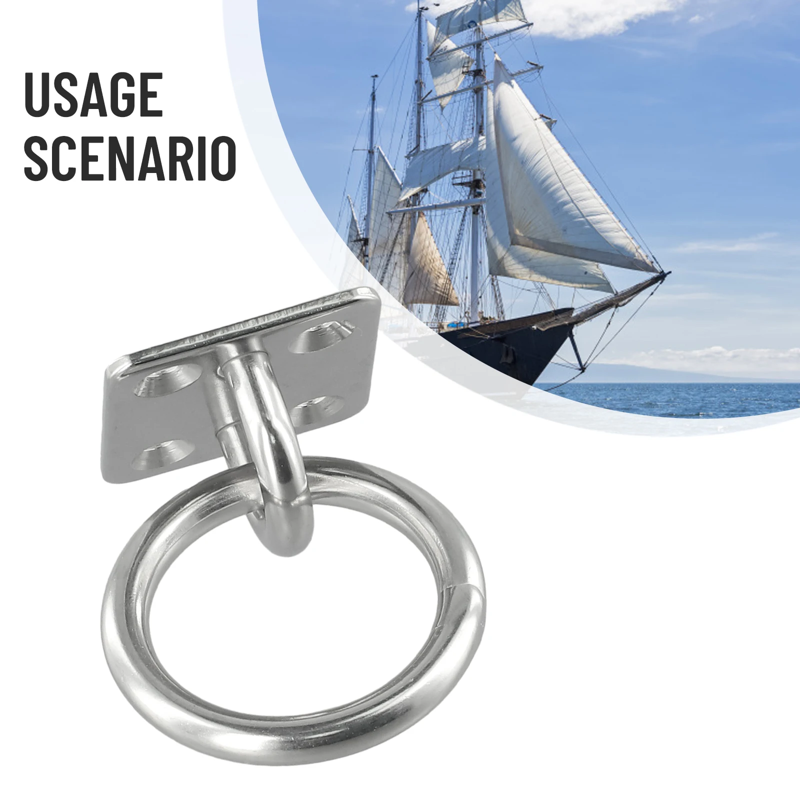 Stainless Steel Marine Eye Plate With Ring (Lashing Tie Down Boat Yacht) 6mm Stainless Steel Marine Eye Plate With Ring, Square