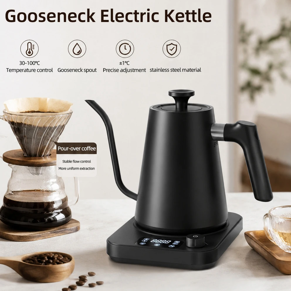 110V/220V Gooseneck Electric Kettle 1.0L Temperature Control Stainless Steel Inner Quick Heating 1200W Anti-dry Protection