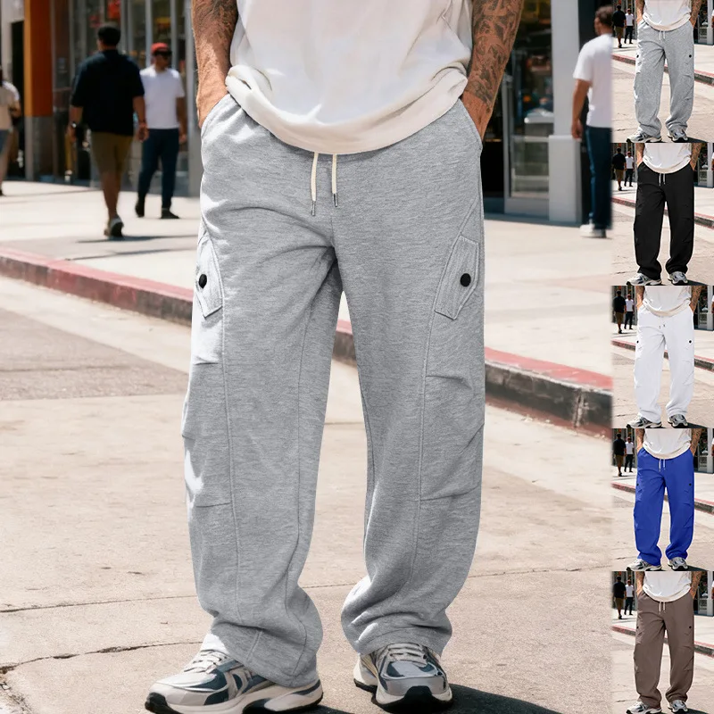 

Men's Hip Hop Oversized Sweatpants Spring Autumn Trend Street Casual Sports Pants Y2K American Retro Pocket Wide Leg Trousers