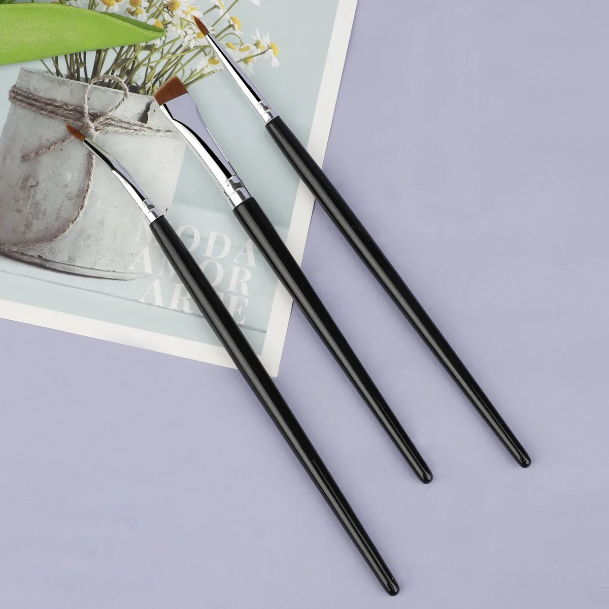 3-delige oogmake-upborstel ultrafijne eyelinerborstelset, inclusief rechte, schuine, gebogen punt, geschikt voor make-up