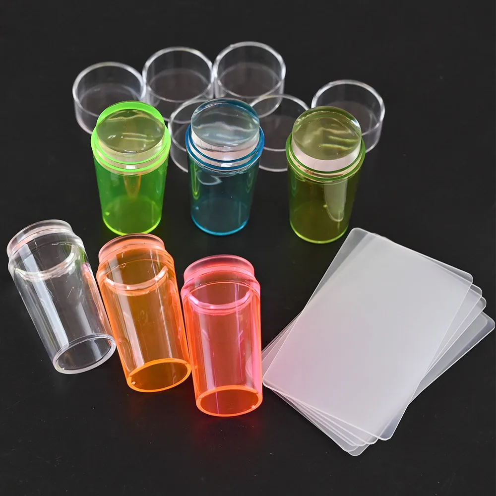 투명 젤리 실리콘 프렌치 네일 스탬퍼 및 스크레이퍼 세트, 3.5cm 핸들 스탬프, 캡 포함, 매니큐어 네일 아트 스탬핑 도구 키트, YZ16, 1PC