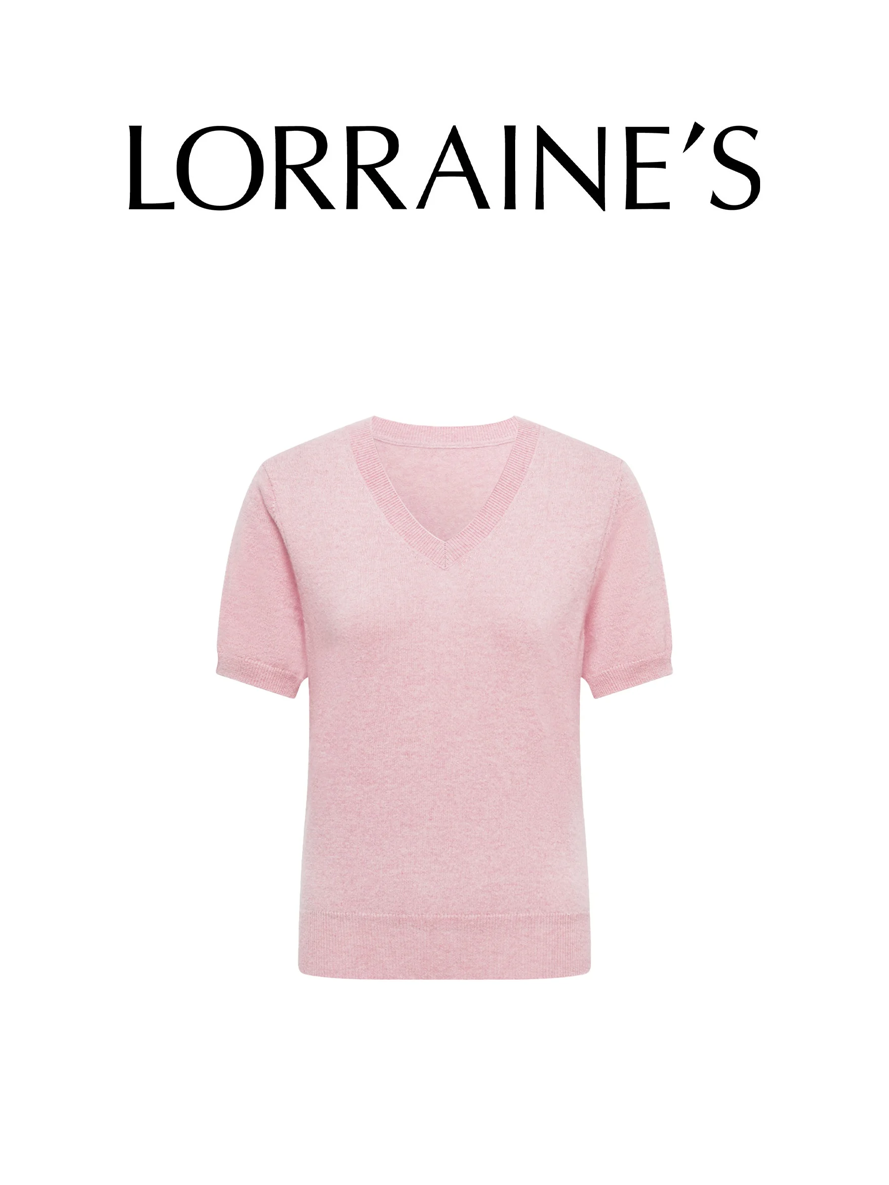 

LORRAINES French Style Cashmere V-Neck Knitted Short Sleeve Top Elegant Soft Casual Fit Women's Fashion Spring Collection