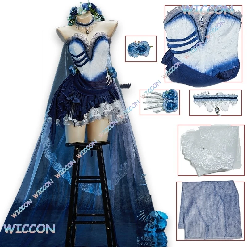 

Corpse Bride Halloween Cosplay Dress Blue Ombre Gothic Victorian Lace Costume Women Anime Party Formal Gown Christmas cosplay