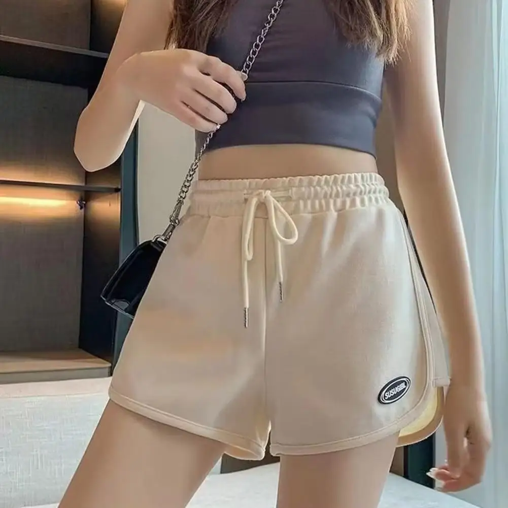 

Elastic Waist Drawstring Shorts Wide Leg Pants Stylish Women's High Waist Drawstring Shorts with Pockets Solid for Streetwear