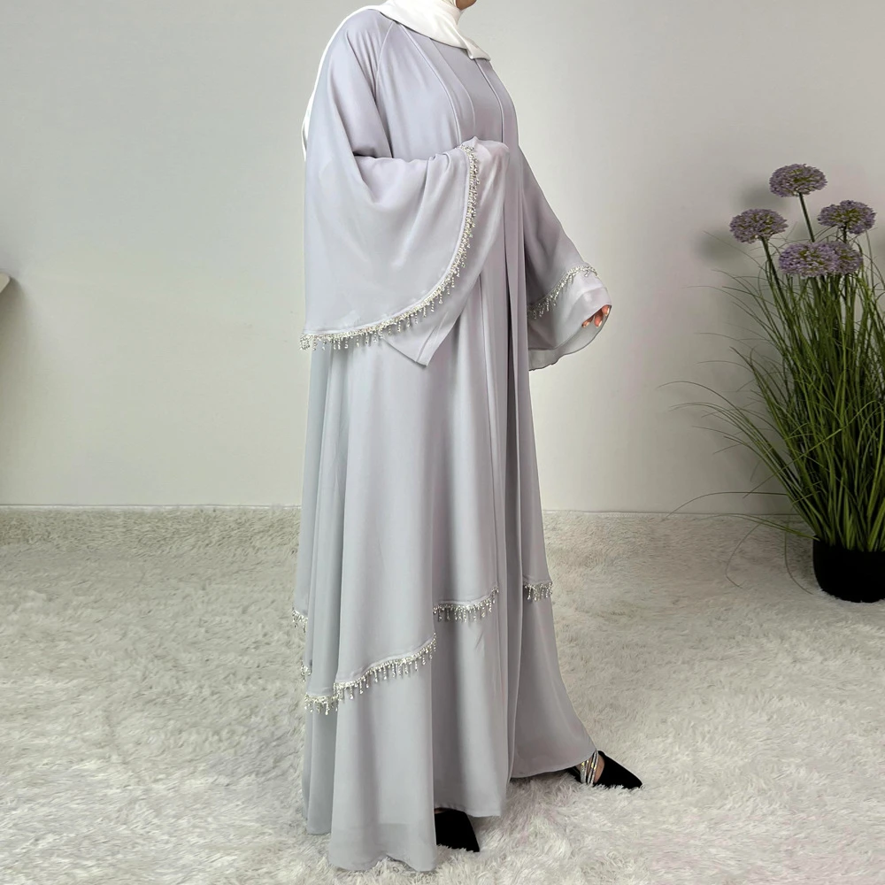Set musulmano Abito in due pezzi Abaya aperto per donna Abito cardigan Eid Ramadan Kimono Abiti di lusso