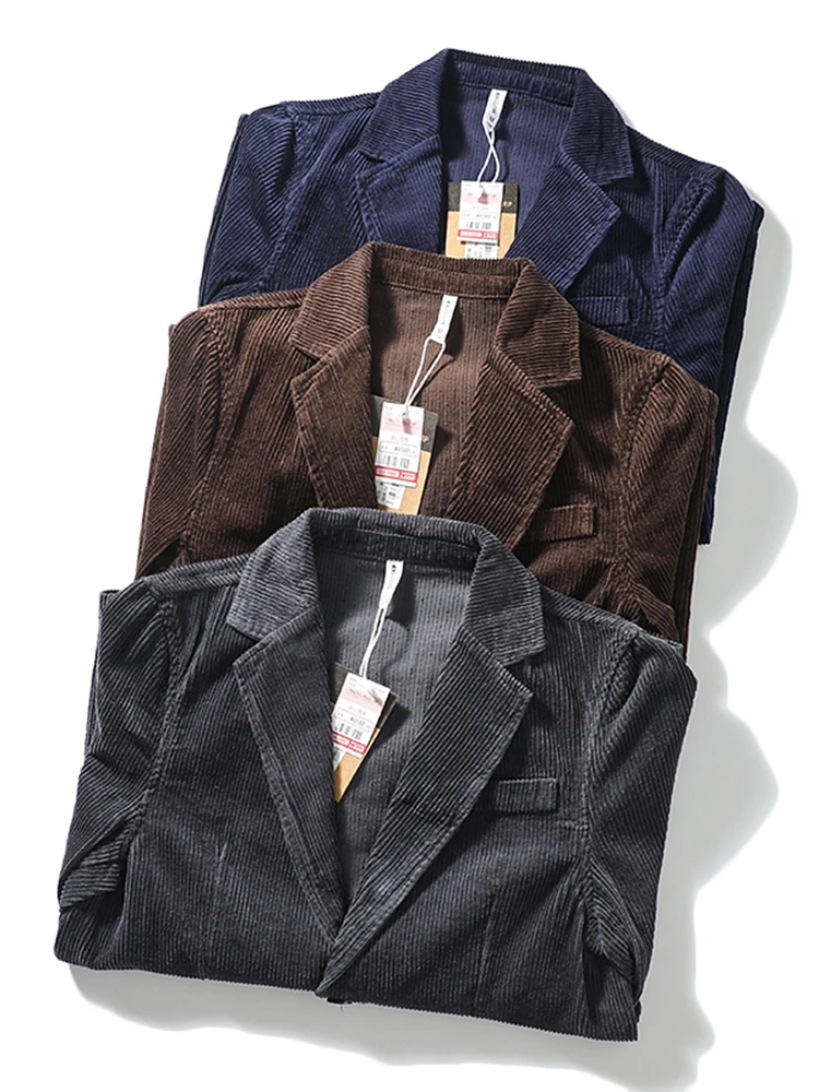 

Мужской повседневный пиджак из хлопкового вельвета в стиле ретро, модный осенний вариант, прямой крой, без разрезов, длинный рукав, стандартный крой