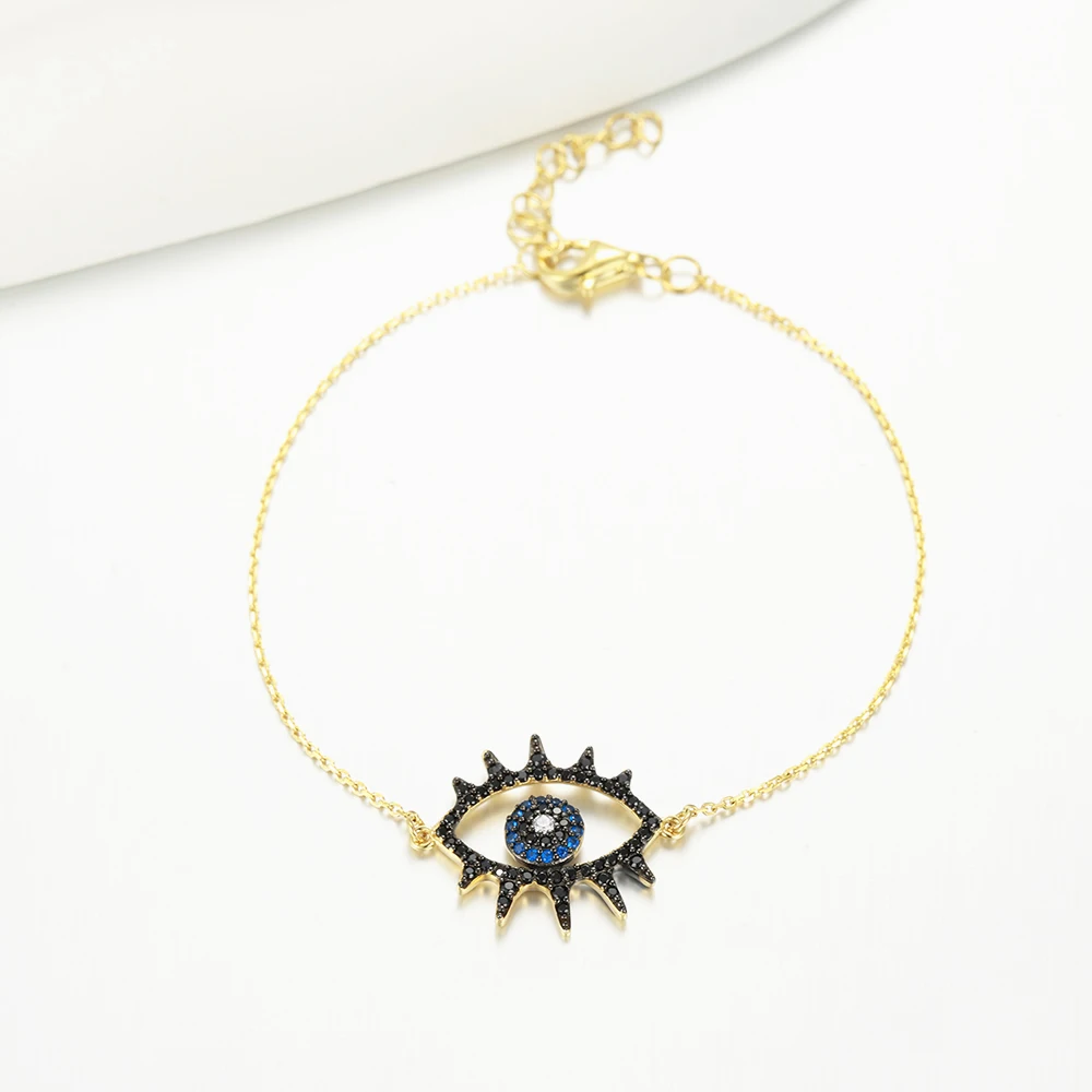 

Authentic 925 Sterling Silver Gold Plating Evil Eye Bracelet Chain for Women Wrist Chain Jewelry Bohemia Boho Style Party Gift