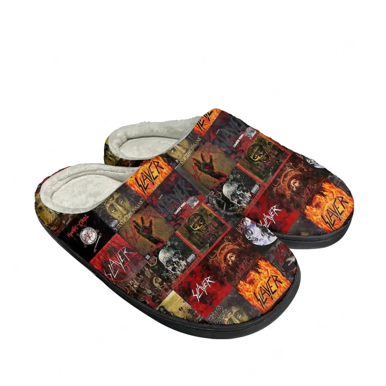 

Slayer Heavy Metal Rock Band Custom Slippers for Adults Indoor Plush Cotton Warm Home Shoes