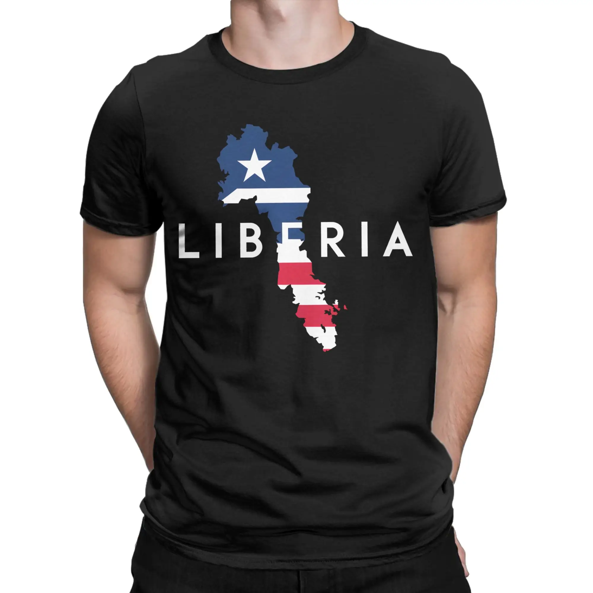 Liberia Flag Map Outline Performance T-Shirt Summer Harajuku T-Shirts Man Cotton Plus Size Top Tees Short Sleeve Vintage Tops