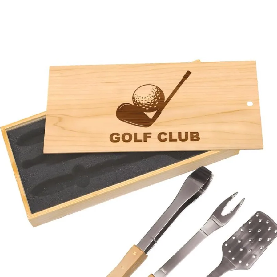 

Golf Club Enthusiast Engraved BBQ Set: High-Quality Stainless Steel Grill Tools - Spatula Tongs Fork Ideal for Golfers Stylized