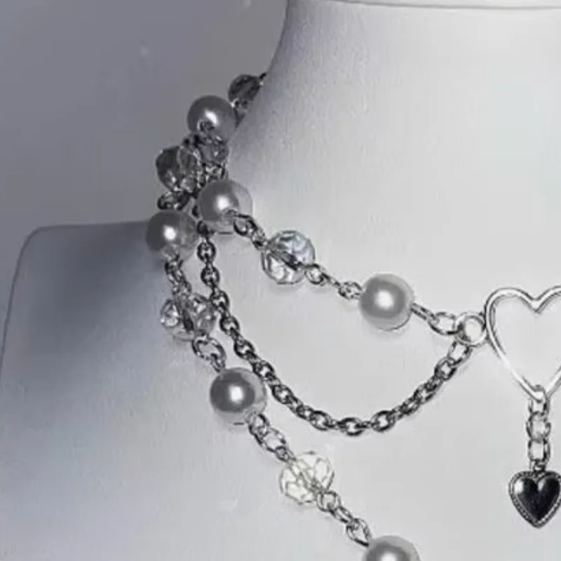 Handmade Faerie Rosary Heart Layered Chain Cottagecore Fairy Grunge fairy white beaded style necklace/choker set/Fairy Necklace
