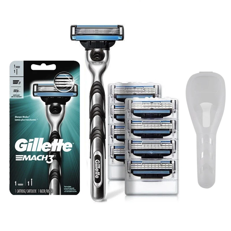 

Gillette Mach3 Razor for Men with Lubrastrip Smooth Shaving Face Beard 3 Layers Blades Shaver for Men with Travel Box