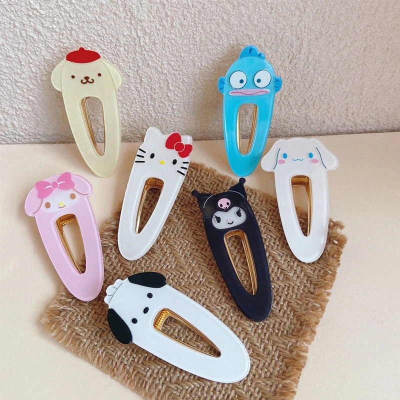 Kawaii Sanrio Hair Clip Cute Cartoon Cinnamoroll Melody Kuromi Hairpin Side Bangs Clips For Girls Lovely Hair Accessories