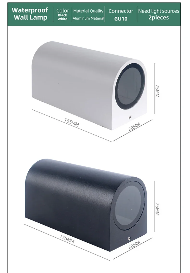 IP65 Waterproof GU10 Outdoor Wall Lamp Die-Casting Engineering Lighting for Fence Garden Countyard Villa