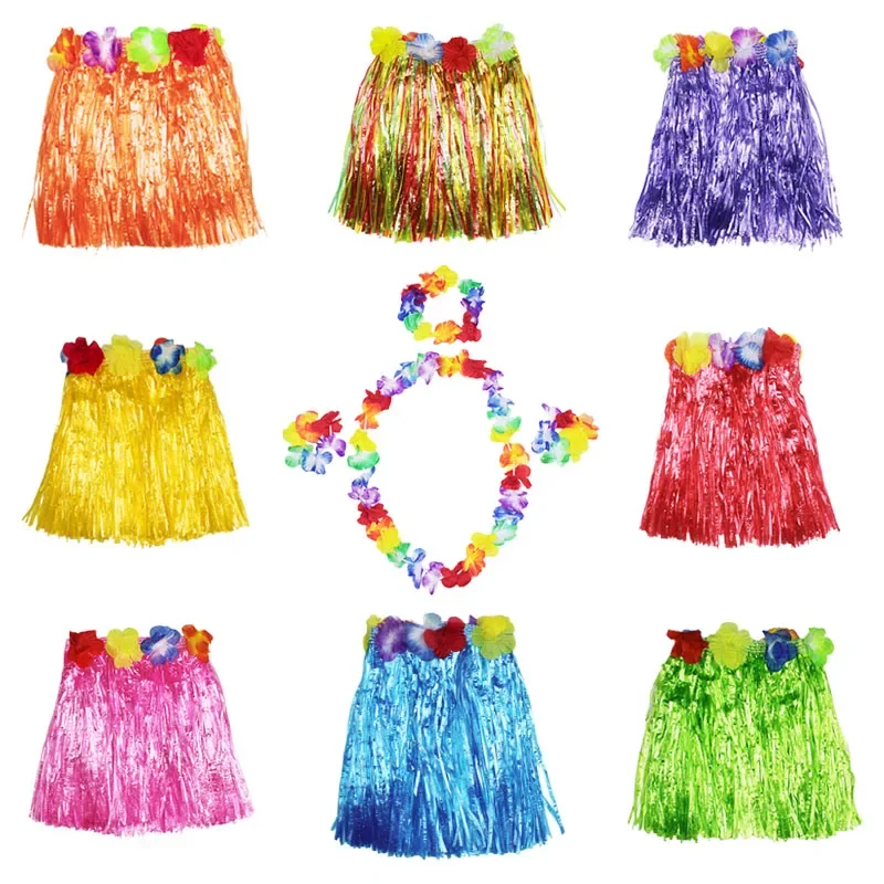30cm-80cm Plastic Fibers Women Dance Grass Skirts Hula Skirt Hawaiian costumes Children Stage Dress Up Festive Party Supplies