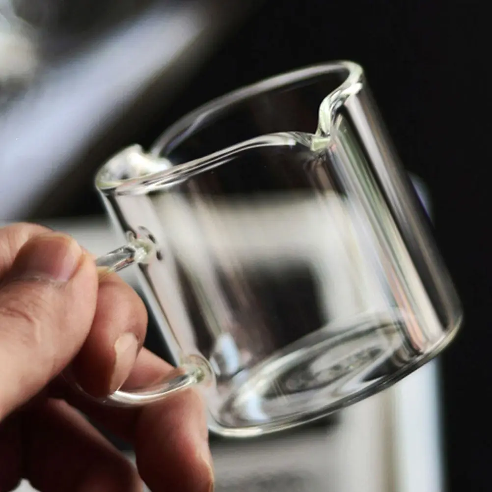 2Pcs Espresso Cups Set Clear Borosilicate Glass 100Ml Double Spout Mini Measuring Cup Handle Coffee Accessories Home Bar Latte