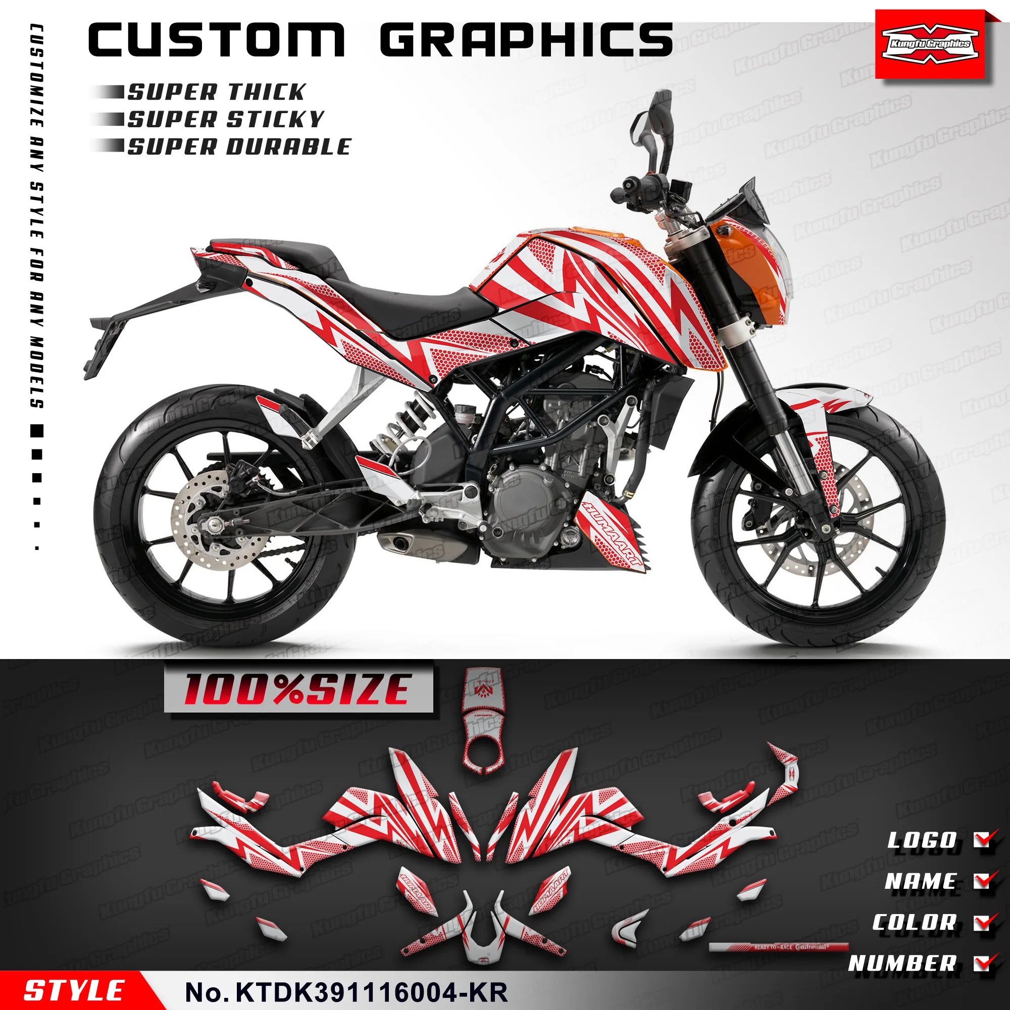 

KUNGFU GRAPHICS Sticker Kit Personalised Decal for Duke 125 200 250 390 2011 2012 2013 2014 2015 2016, KTDK391116004-KR