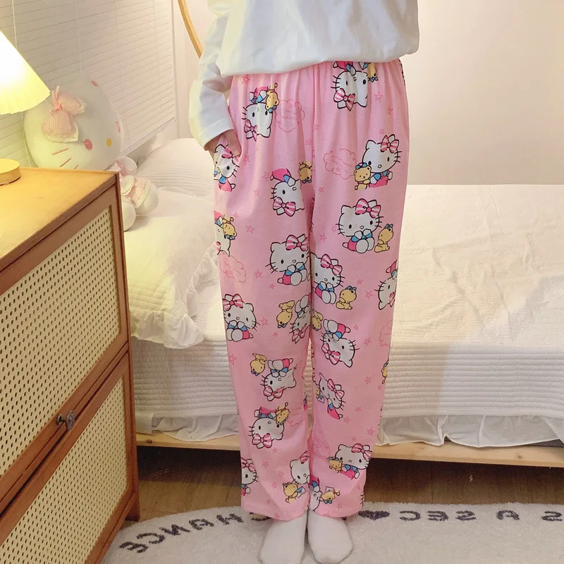 2024 New Hello Kitty Pajama Pants Cartoon Women\'s Loose Cotton Home Pants Casual Cute Pants Spring And Autumn