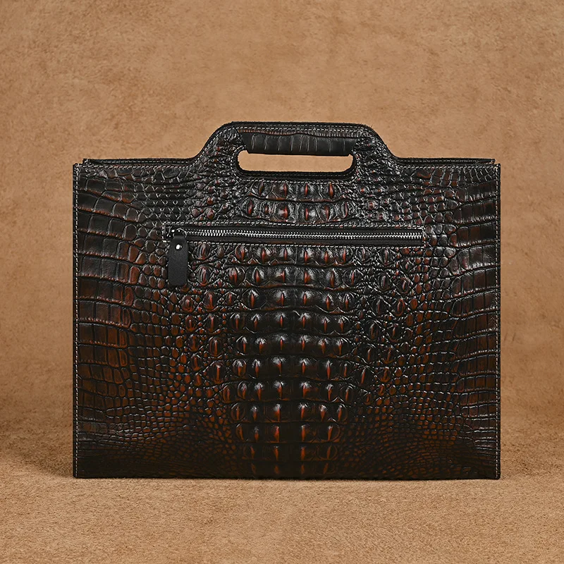 Mens จระเข้นูนหนังกระเป๋าเอกสาร Vintage กระเป๋าไหล่ Messenger กระเป๋าเอกสารทํางาน Tote