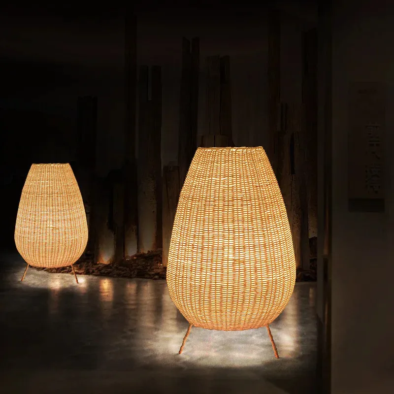 Lucide Colin Floor Lamp Natural handmade rattan lamp Garden Indoor Bedroom Lighting Living Room japanese restaurant lighting