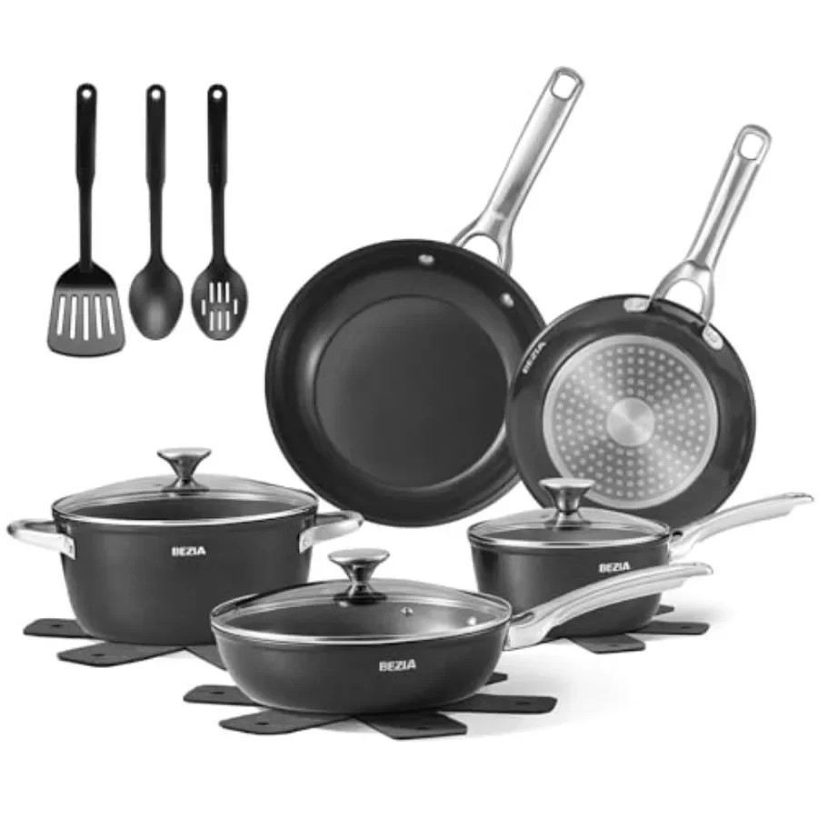 

15Piece Induction Cookware Set with NonStick Ceramic Coating for Efficient Cooking on All Stove Types Includes Stainless Steel