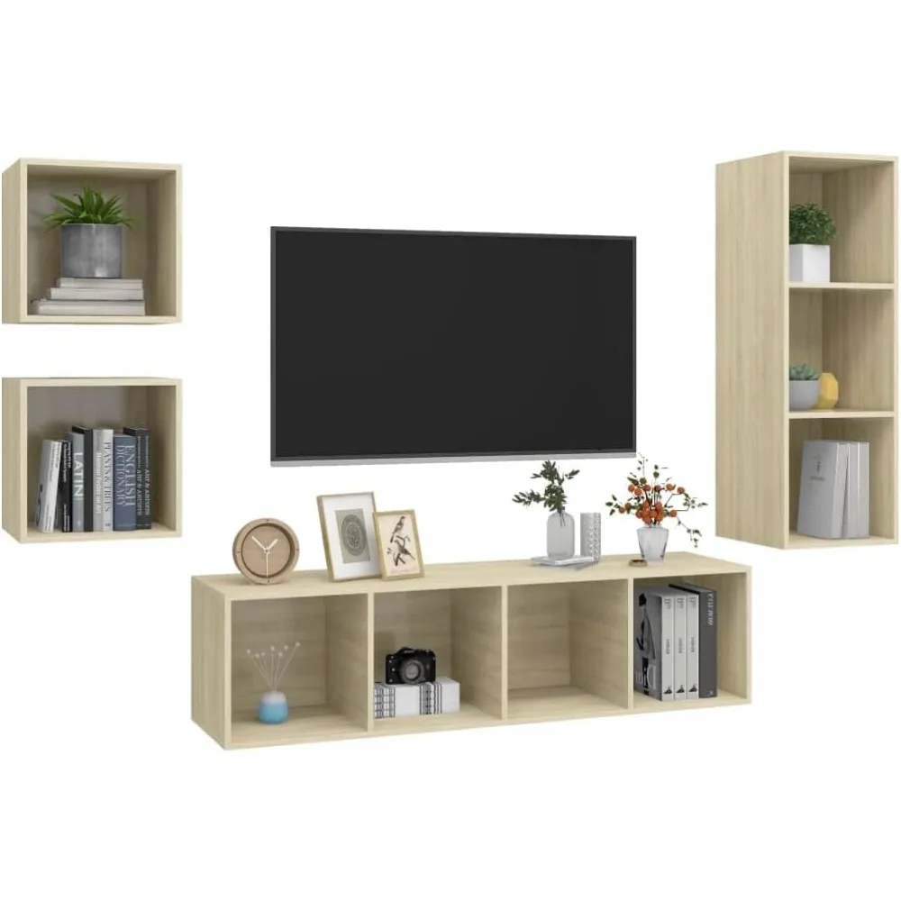 مجموعة حامل تلفزيون مثبت على الحائط مع أرفف عائمة لوحدة التحكم في الوسائط ومركز الترفيه #3