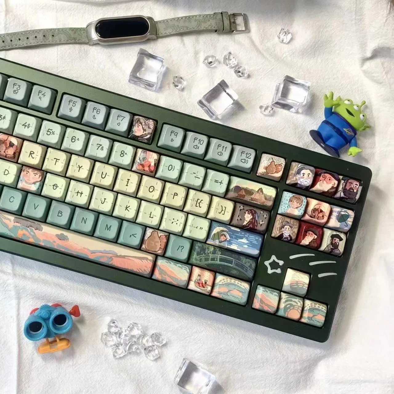 Retro Style Greenvan Gogh Keycap Impressionist Theme Keycap Fda Cherry Foa Pbt Sublimation For Mechanical Keyboard Keycaps