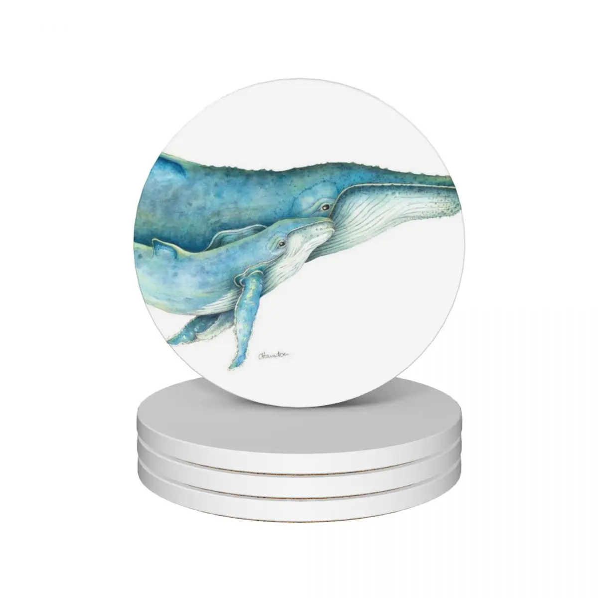 

Humpback Whales (green) Ceramic Coasters (Set of 4) tea cup holder drinks Coasters