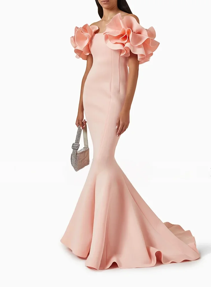 

Customized elegantProm Dresses forWomen Off the Shoulder Ruffle EveningGowns Long Trumpet Sleeveless Simple Formal Party Dress