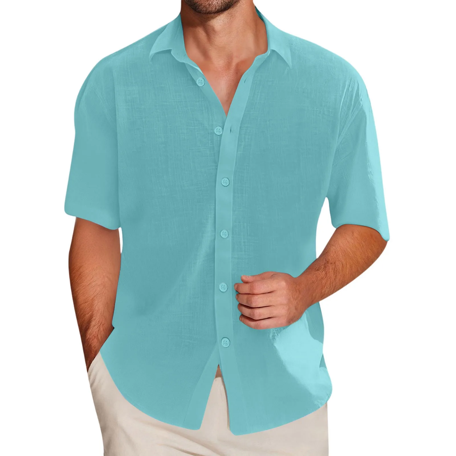

Polo Shirt Man 2025 Cotton-Linen Shirt For Men Casual Short-Sleeve Shirt Solid Color Button-Down Breathable New In Tops & Tees