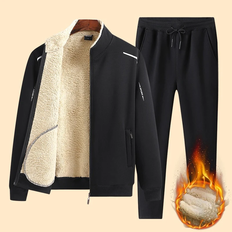 2026 Winter Sports Men Running Sets Fleece Sweatshirt+Sweatpants Suit Mens 2 Pieces Sets Workout Jogging Tracksuit Male