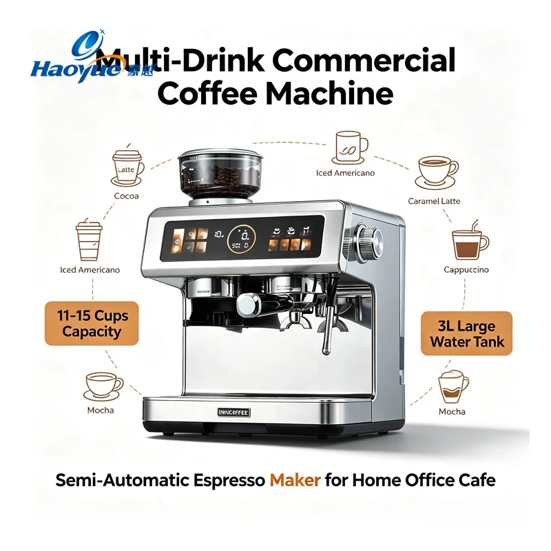 for Commercial Espresso Coffee Machine 20Bar Pressure Adjustable Grinder Touch Screen Self Cleaning Hotel Restaurant Office Home