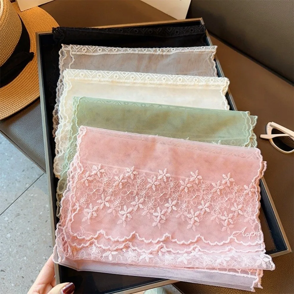 

Fashion Lace Small Long Scarf Solid Color Soft Travel Sun Protection Scarf Embroidered Flower Decorative Shawl for Women Girl
