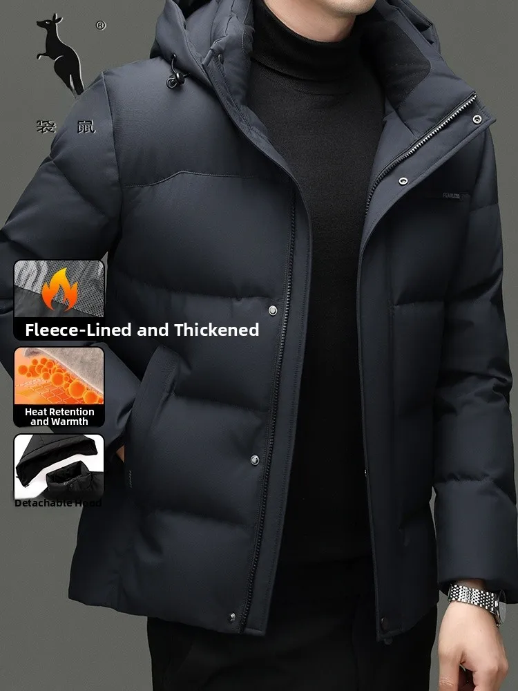 

Kangaroo 2025 Winter Men's Padded Jaet Hooded Du down Thi Warm Casual Mid-aged Dad Sle Coat Zipper Closure Polyester ...