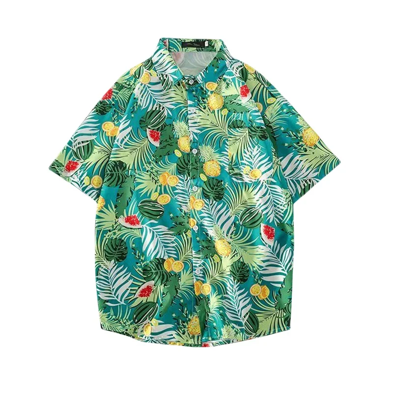 Summer Men's Seaside Vacation Short Sleeve Floral Shirt Retro Loose Casual Handsome Hawaiian Beach Half Sleeve Flower Shirt