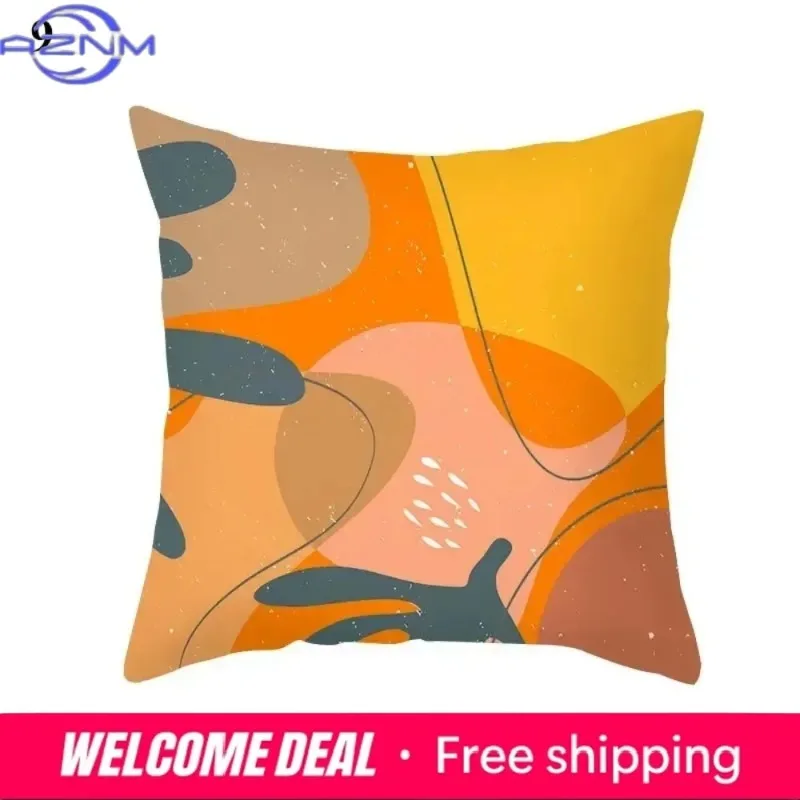 Boho Orange Abstract Cushion Cover Mid Century Modern Minimalist Leaf Throw Pillow Case for Sofa Living Room Bedroom Decor