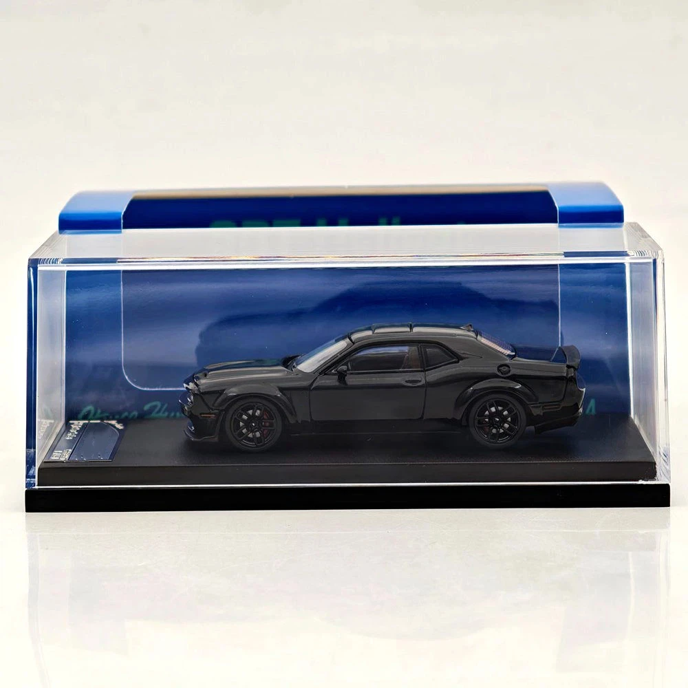 SH 1/64 Challenger SRT Hellcat Pitch Black Opening Hood Diecast Model Car Miniature Limited Collection Toy Vehicle Models