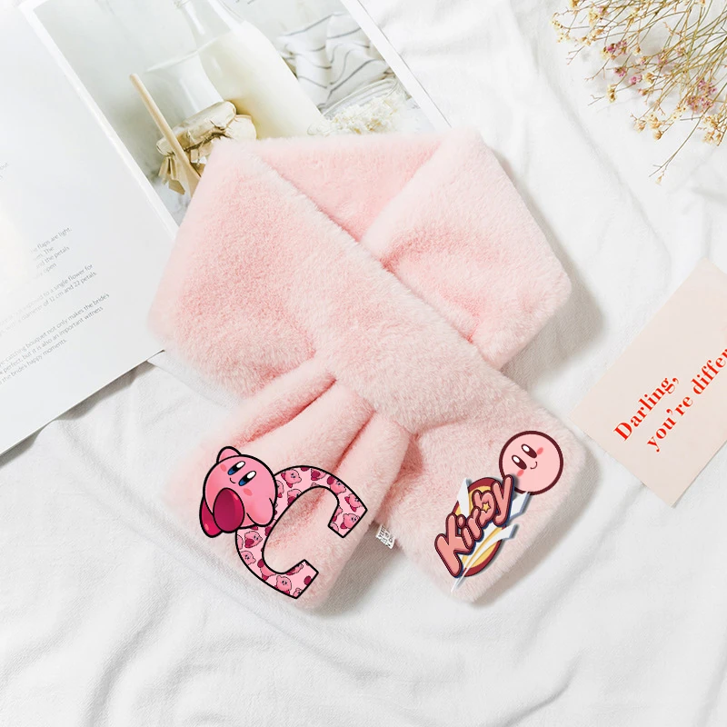 Kirby Girls Children Plush Scarf Anime Cartoon Letter Neckerchief Winter Warm Cute Bandelet Muffler Kids Birthday Christmas Gift